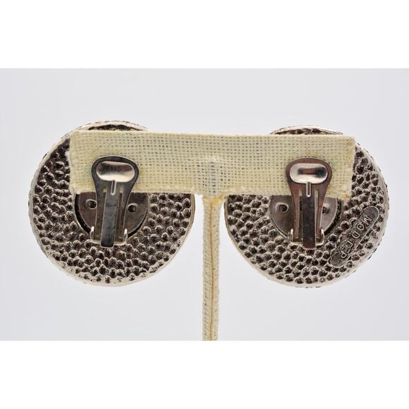 Vintage Chunky Clip On Earrings Crystal Antiqued Round Mod Dep Signed 1980s A21 - Picture 10 of 12